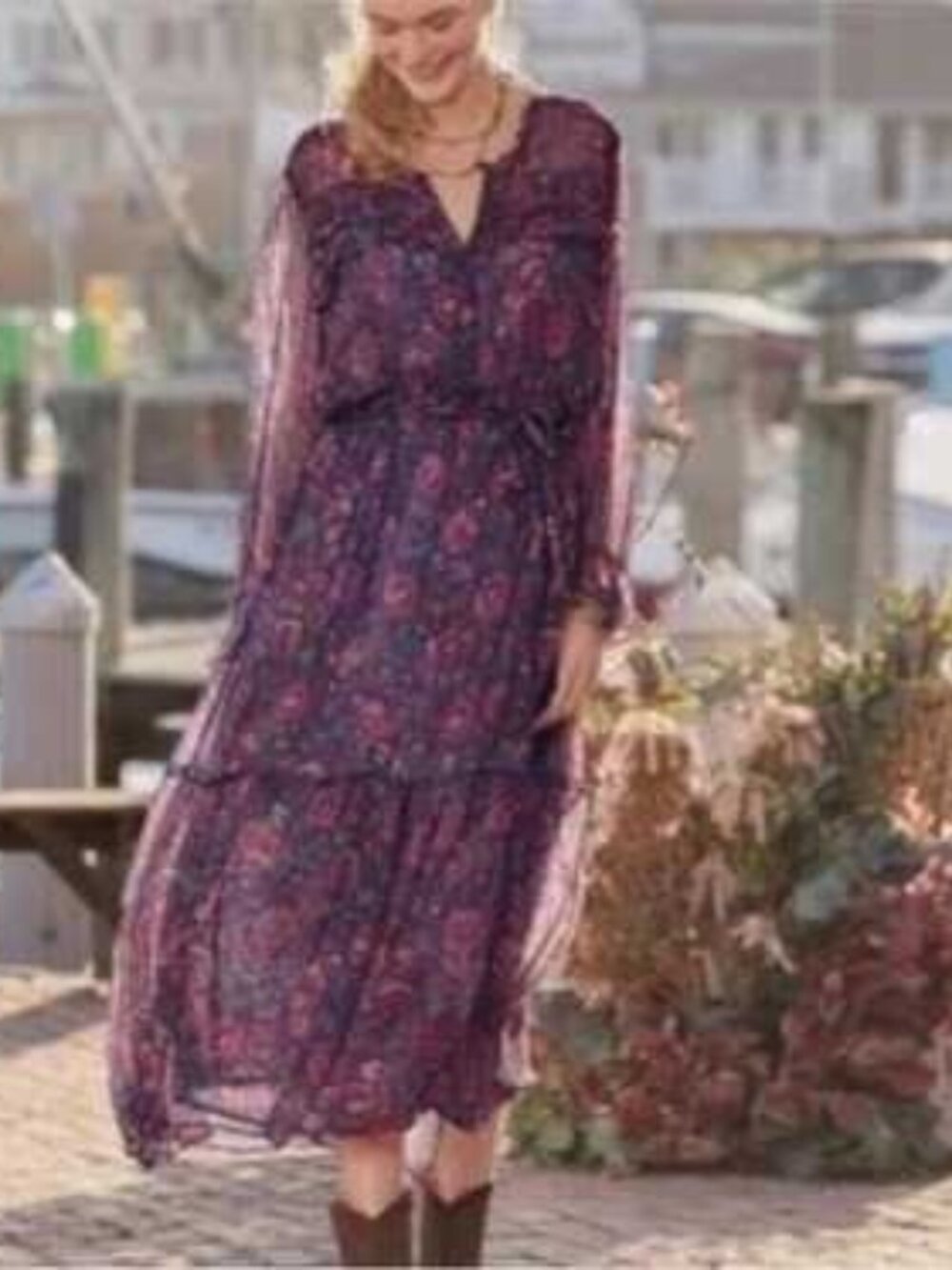 Sundance Litzy Bloom Dress Long Sleeve Midi Midnight Floral Size M P